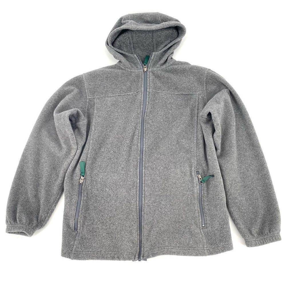 Lands’ End full zip fleece hooded full zip gray jacket boys girls youth large